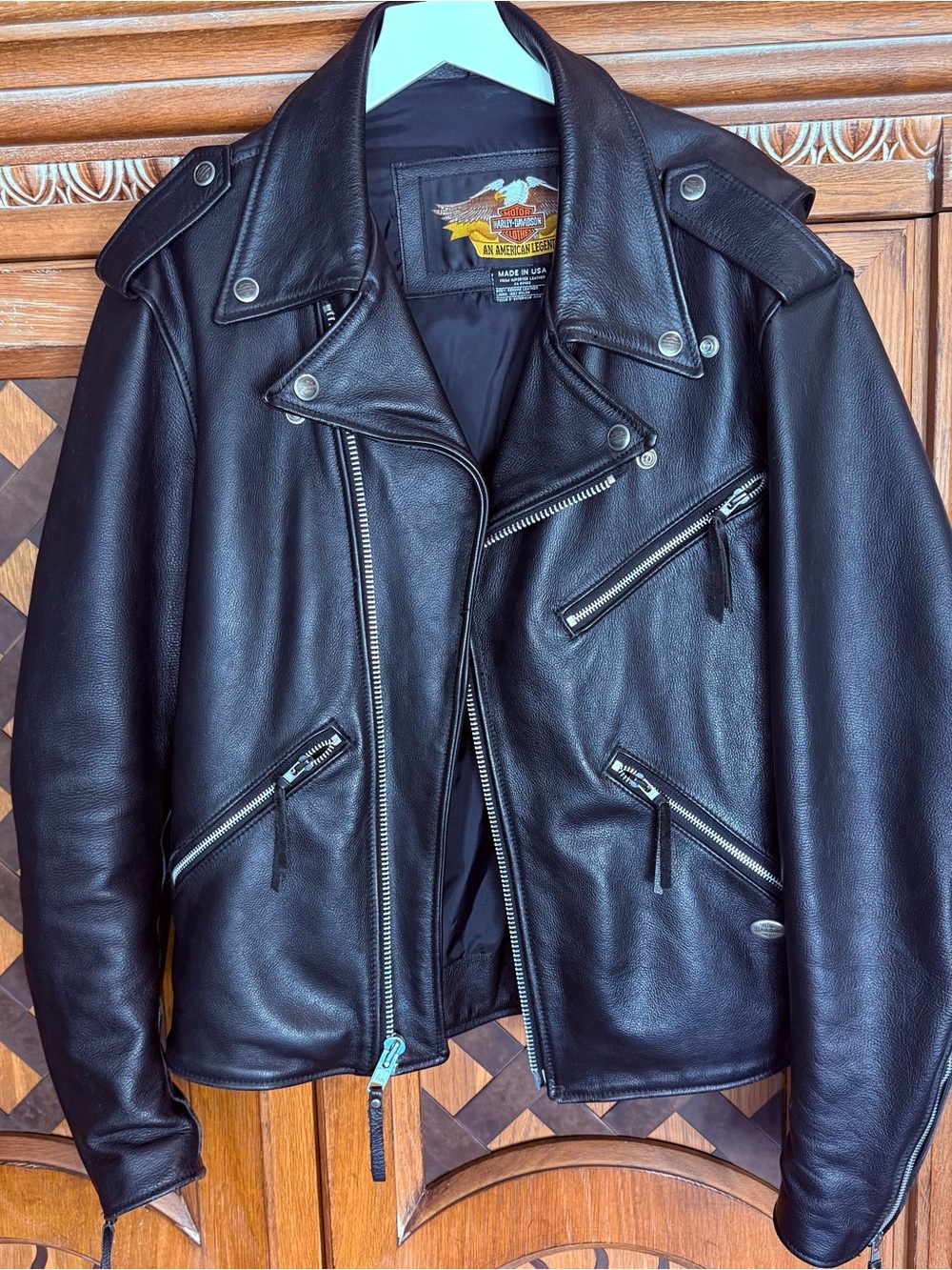 Harley-Davidson Basic Skins Black Leather Biker Jacket with Silver Hardware L